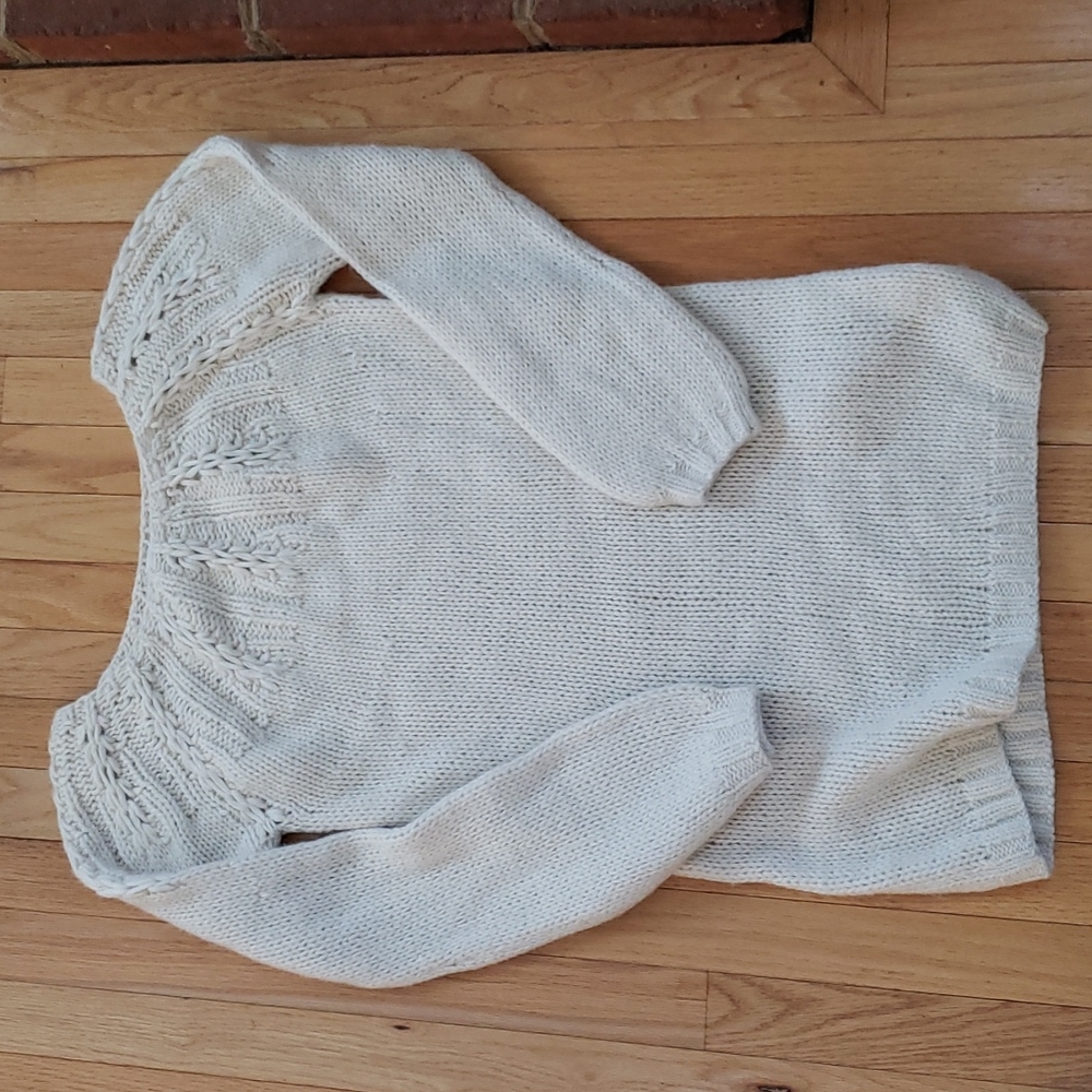 Vince Womens Sweater L Long Wool Alpaca Soft Chunky knit tunic Ivory Cabin
